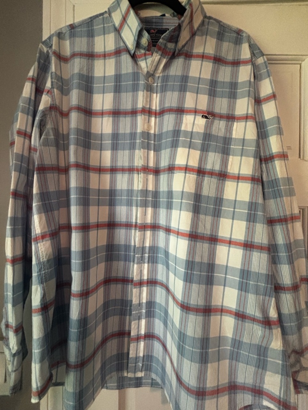 Vineyard Vines Light Blue, White & Red Plaid Button-Down Shirt